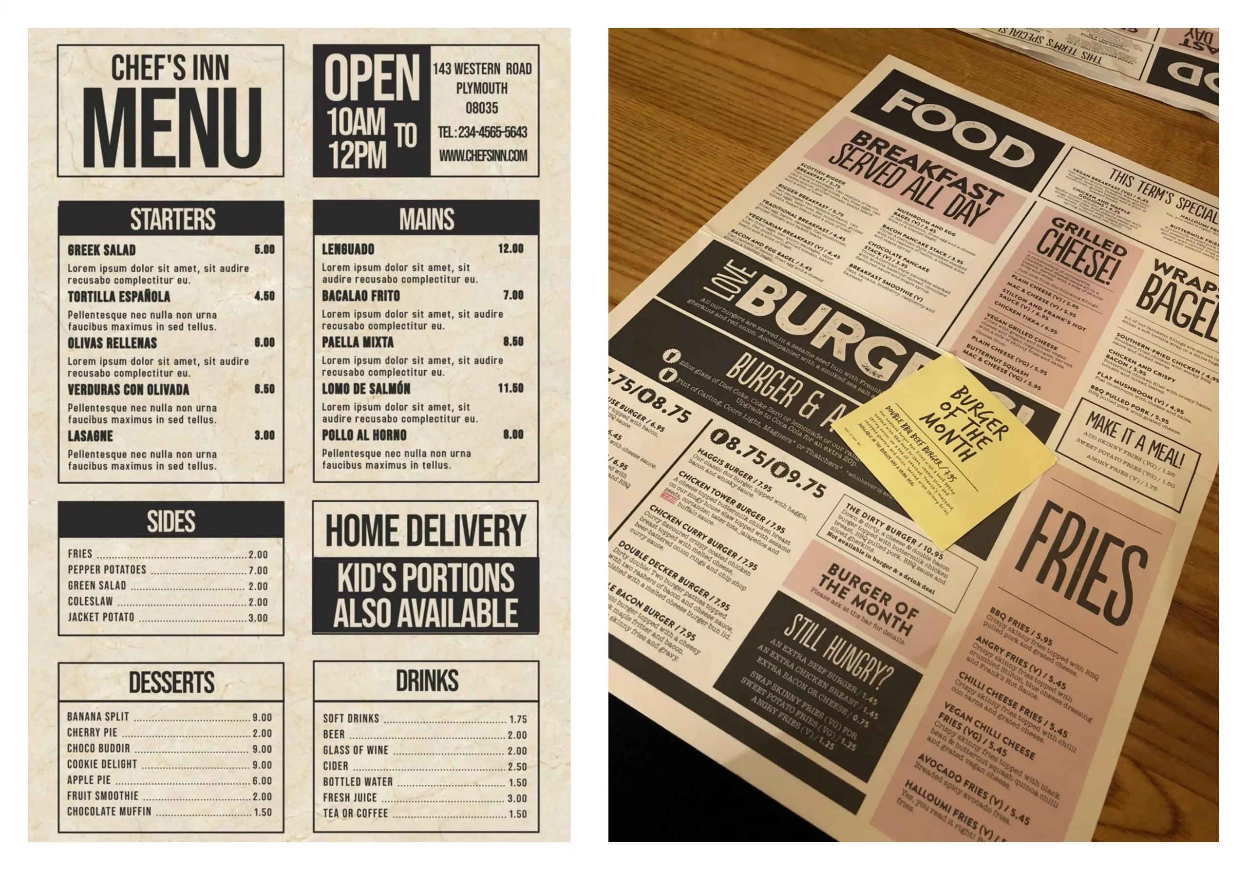 menu design ideas